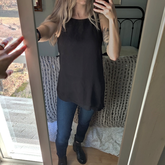 --**$$3/12$$**-- Asymmetrical Hem Black Tank Blouse - Picture 3 of 5